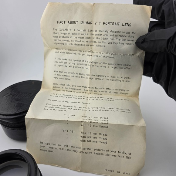 IZUMAR‎ V-T Portrait Lens 49mm Japan Vintage Camera Lens w/ Case & Info Sheet - Picture 11 of 13